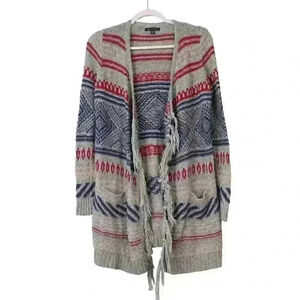 American Eagle Long Cardigan Sweater Size Small Aztec Southwestern Tribal Fringe
